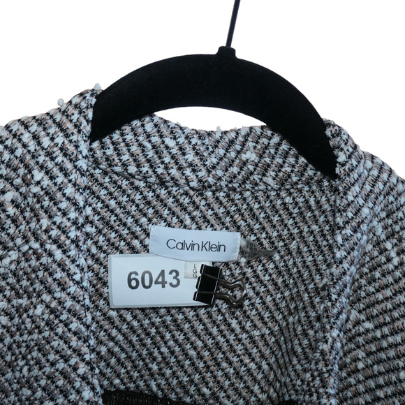 Calvin Klein Knit Blazer Womens Size L Black White Brown Open Crop Moto Jacket - Picture 9 of 9